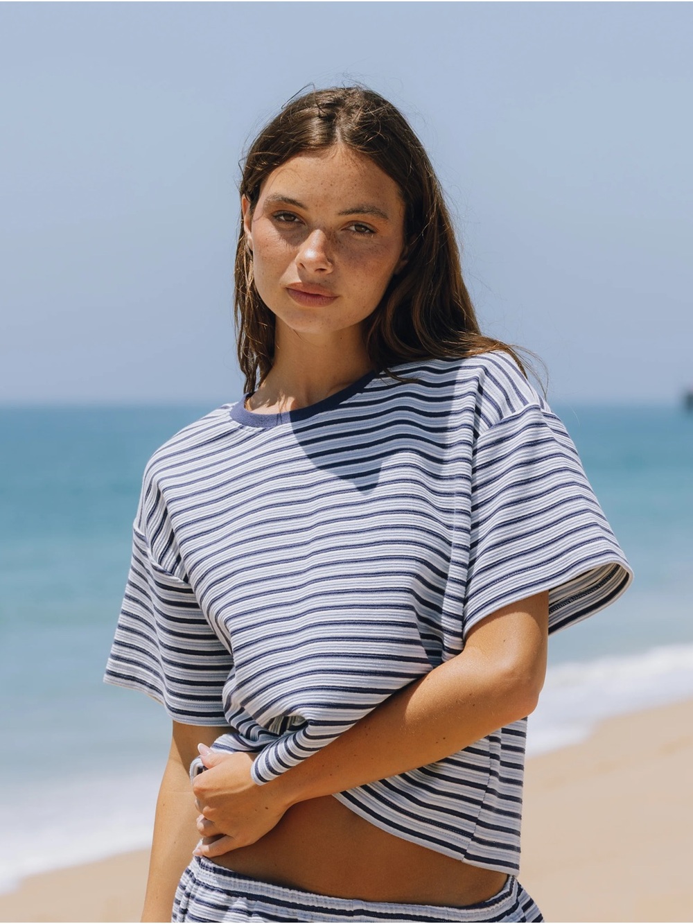 Daily Drills STRIPED RIBBED RELAXED Tee and Shorts Set